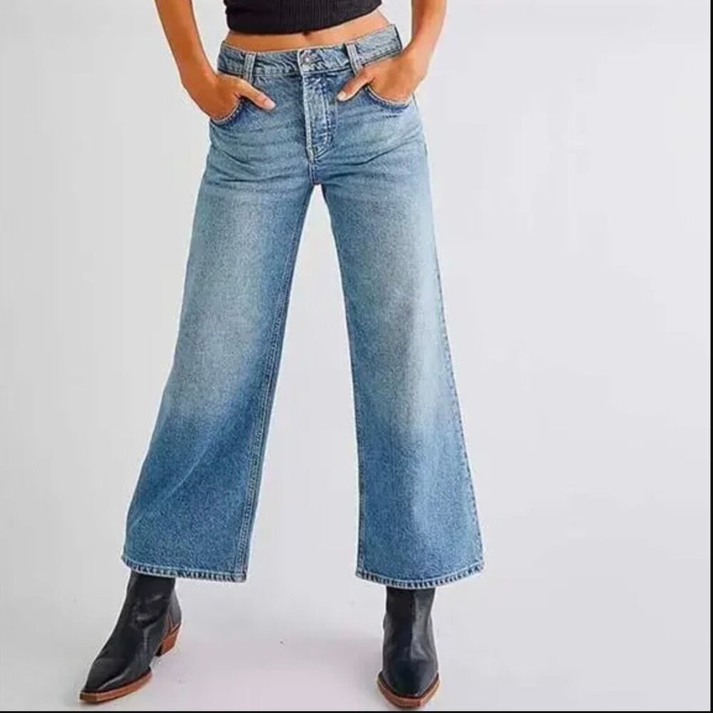 Free People Chalet High Waisted Ankle Wide Leg Sundance Button Fly Jeans Size 29